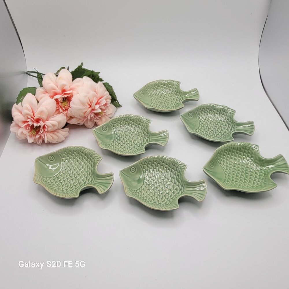 Six Fish Green Light Green Ceramic Sauce Snack Dish Serving Plate Tableware Set